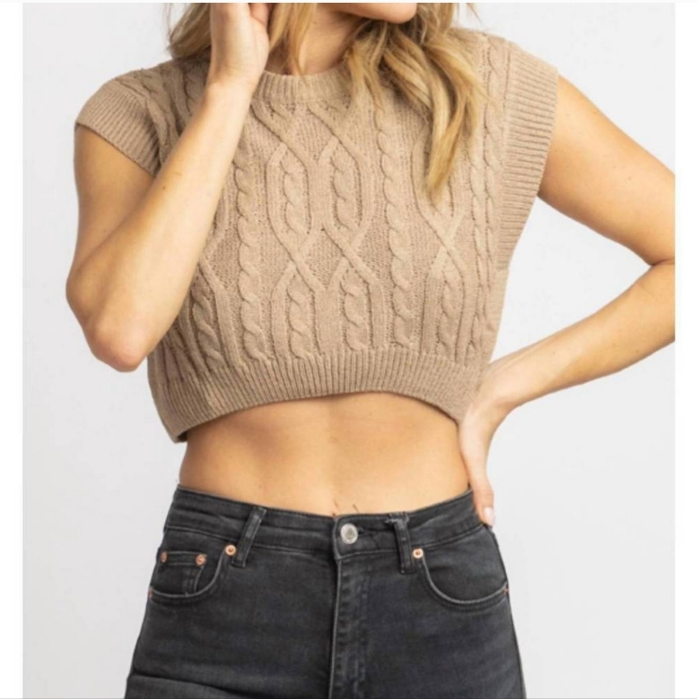 MIMOSA cableknit nora crop tank in taupe